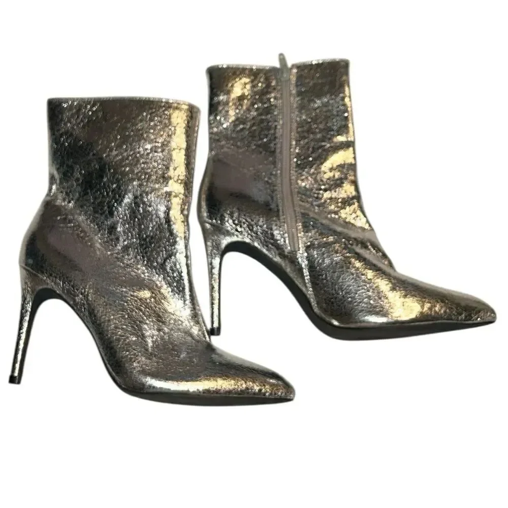Mia Cracked Silver Metallic Stiletto Heel Dress Boots(Size 7M)
